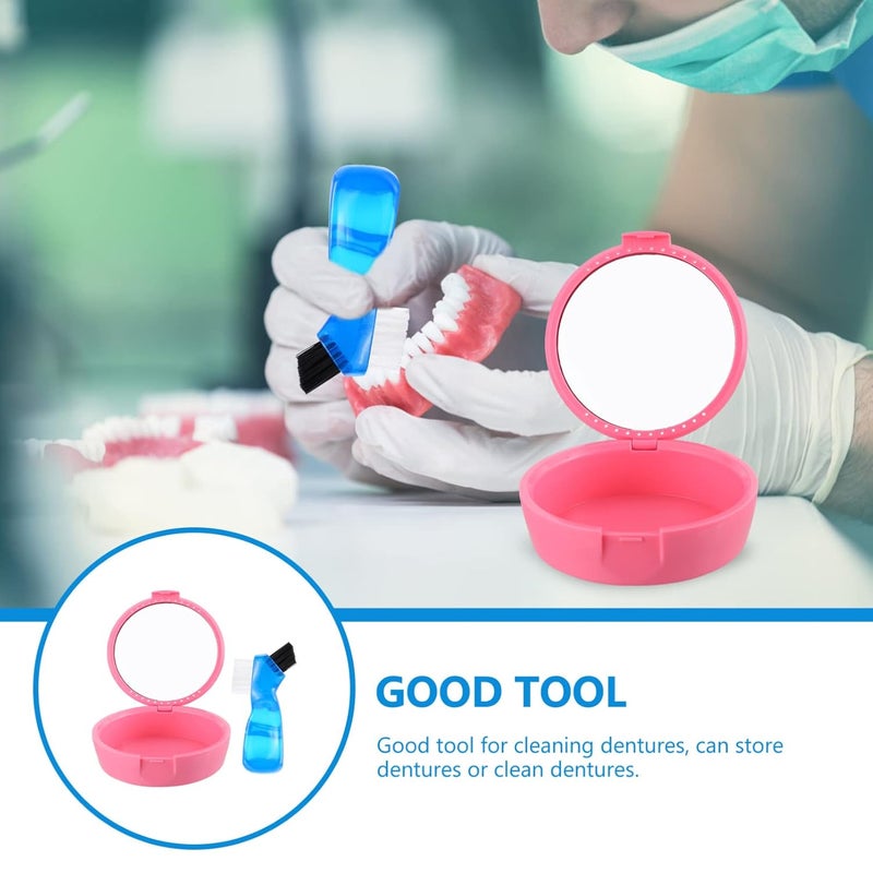 Pink Portable Retainer Case 9x9cm with Cleaning Brush and Tooth Holder Travel Storage - Image 4